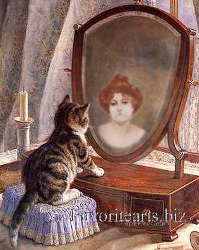 猫女か女猫か 古典の改訂版油絵